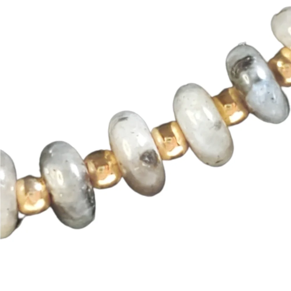 3 Tier Layer Necklace Semiprecious Stone, Cubic Zirconia Charms Gold Tone NWT